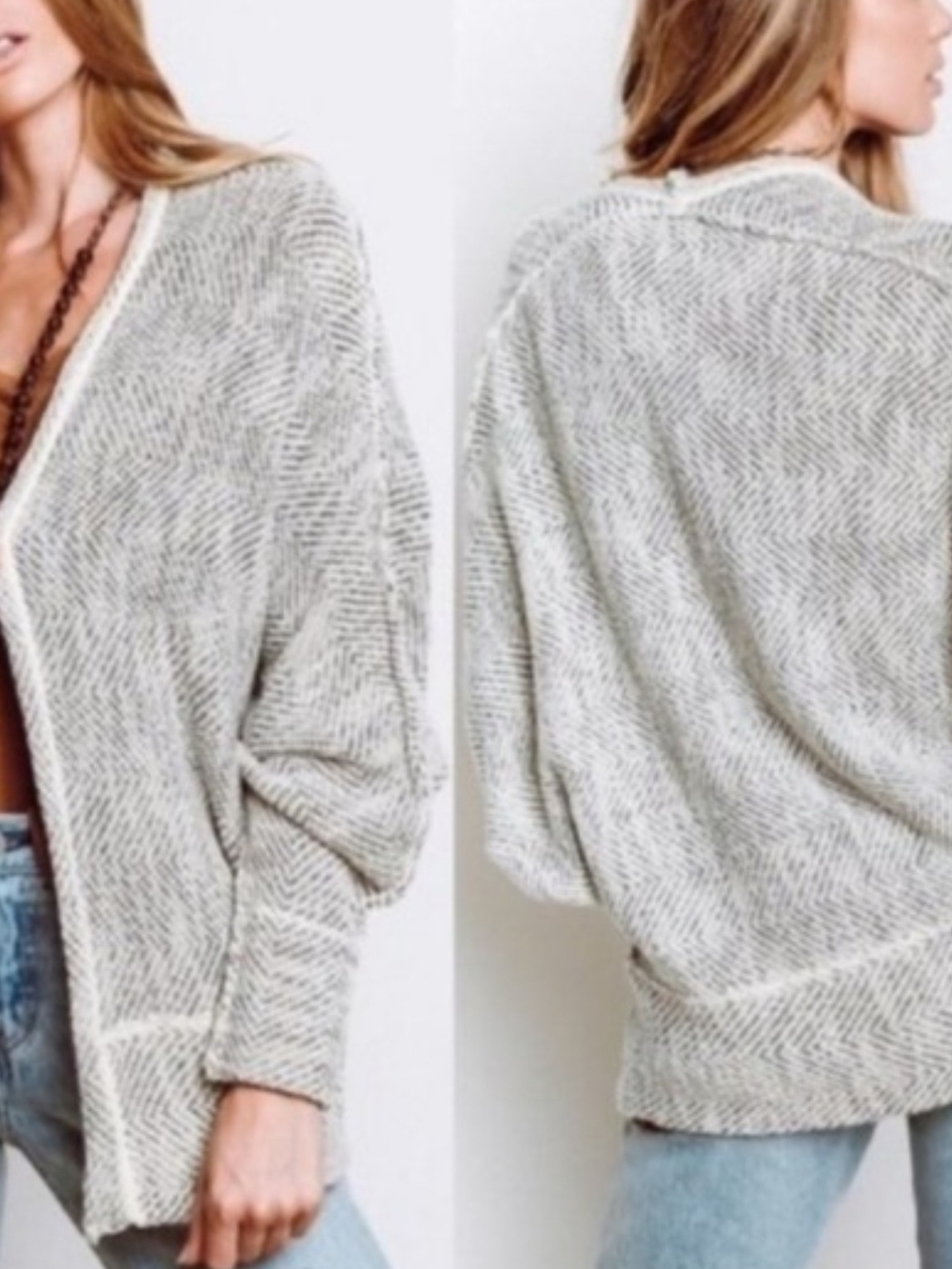 Free People Motions Cardigan Women's Herringbone Knit Open Sweater